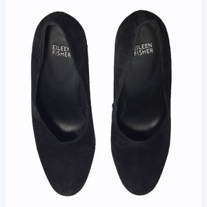 Eileen Fisher Black Suede Wedge Heels Pumps 9 1/2